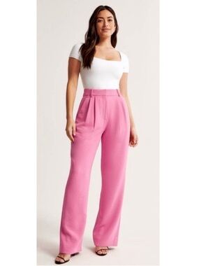 Abercrombie & Fitch Sloane Tailored High Rise Pleated Wide Trouser Pant Pink 33